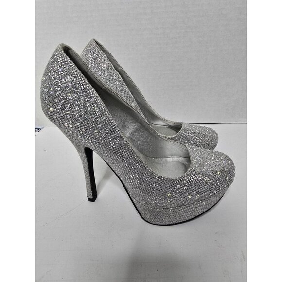 Iridescent Silver Glitter Sparkly Eras Kesha Stiletto Platform Pump size 7 - Picture 10 of 14